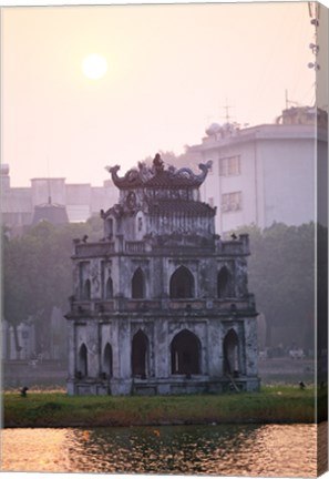 Framed Pagoda at the water&#39;s edge during sunrise, Hoan Kiem Lake and Tortoise Pagoda, Hanoi, Vietnam Print