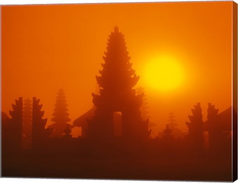 Framed Silhouette of a temple at sunrise, Bali, Indonesia Print