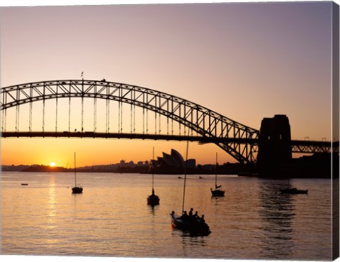 Framed Sunrise over a bridge, Sydney Harbor Bridge, Sydney, Australia Print