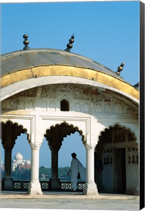 Framed Taj Mahal seen through arches at Agra Fort, Agra, Uttar Pradesh, India Print