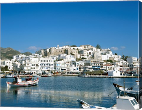 Framed City Skyline and Harbor, Naxos, Cyclades Islands, Greece Print