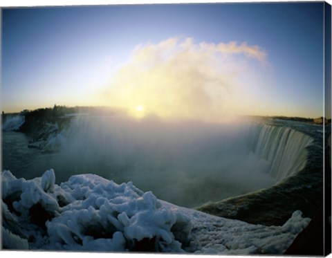 Framed Sunrise over a waterfall, Niagara Falls, Ontario, Canada Print