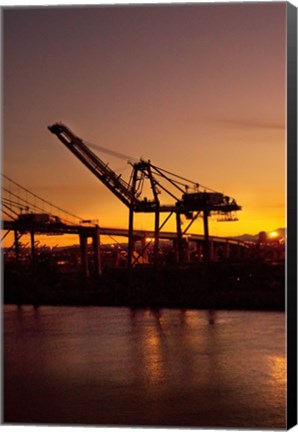 Framed Sunrise, Port of Long Beach, CA, USA Print