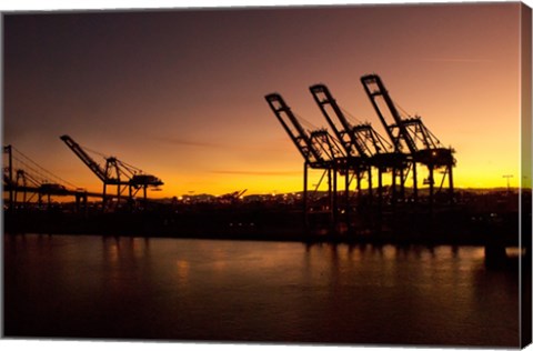 Framed Sunrise, Port of Long Beach, CA, USA Print