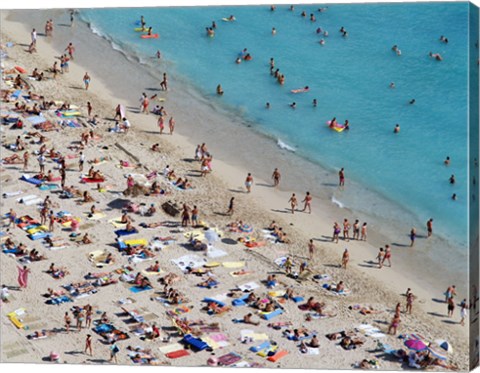 Framed Aerial view of people at the beach, Waikiki Beach, Honolulu, Oahu, Hawaii, USA Print