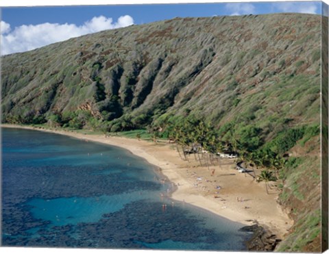 Framed High angle view of a bay, Hanauma Bay, Oahu, Hawaii, USA Landscape Print