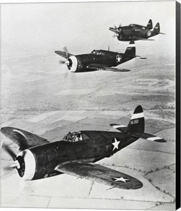 Framed Three fighter planes in flight, P-47 Thunderbolt Print