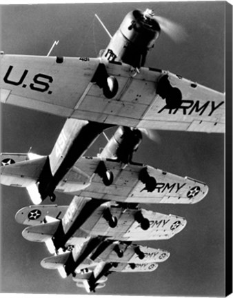 Framed Low angle view of five fighter planes flying in formation Print