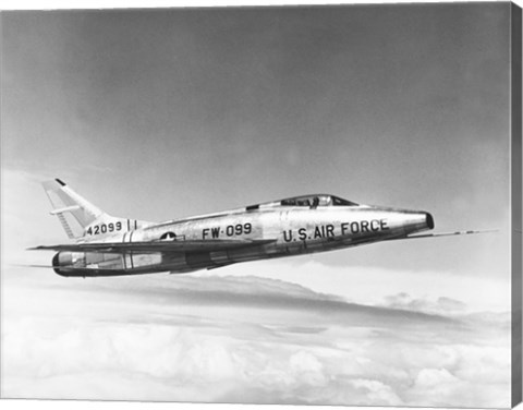 Framed Side profile of a fighter plane in flight, F-100C Super Sabre Print