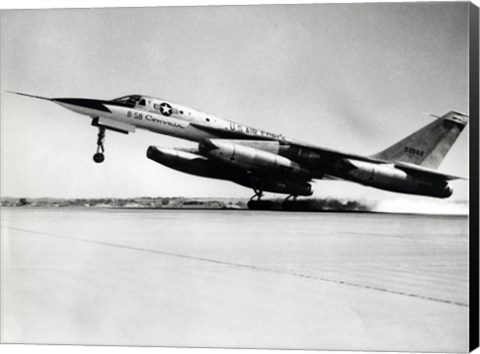 Framed Side profile of a bomber plane taking off, B-58 Hustler Print