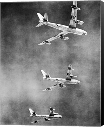 Framed Low angle view of three fighter planes in flight, B-47 Stratojet Print