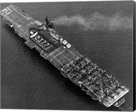 Framed High angle view of an aircraft carrier in the sea, USS Boxer (CV-21), 1951 Print