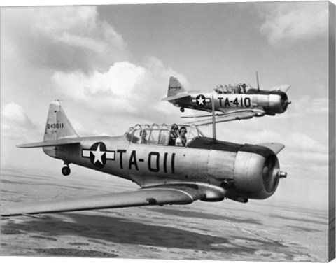 Framed Side profile of two fighter planes in flight, AT-6 Texan Print