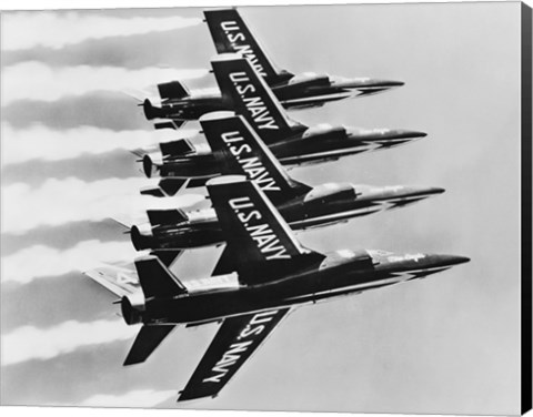 Framed Four fighter planes flying in a formation, Blue Angels, US Navy Precision Flight Team Print