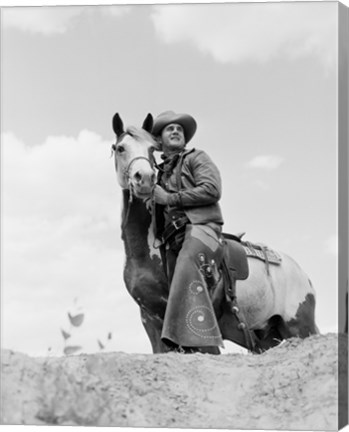 Framed Cowboy on top of escarpment Print