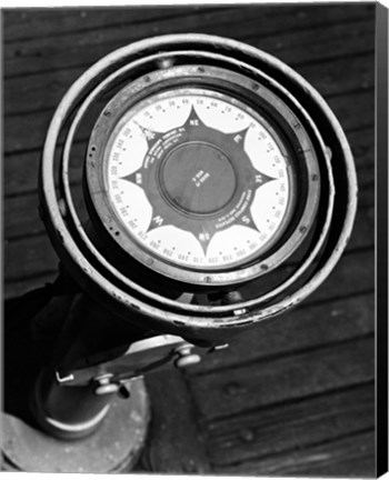 Framed Close up of compass on deck of boat, Compass-Gyro Repeater Print