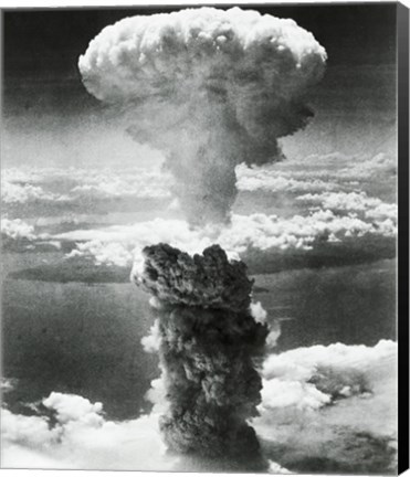 Framed Mushroom cloud formed by atomic bomb explosion, Nagasaki, Japan, August 9, 1945 Print