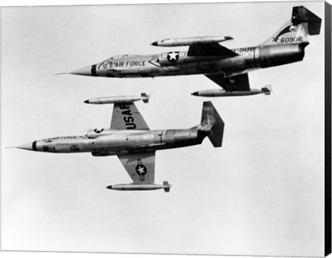 Framed Two fighter planes in flight, F-104C Starfighter, Tactical Air Command, 831st Air Division, George Air Force Base Print