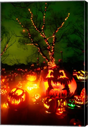 Framed Jack o&#39; lanterns lit up at night, Roger Williams Park Zoo, Rhode Island Print