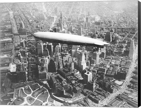 Framed USS Los Angeles Airship Over Manhattan Print