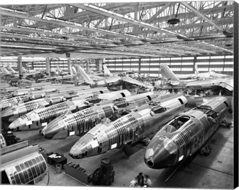 Framed Incomplete Bomber Planes on the Final Assembly Line in an Airplane Factory, Wichita, Kansas, USA Print