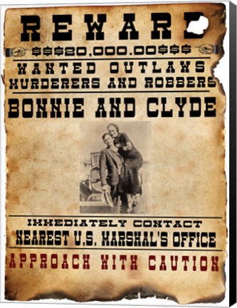 Framed Bonnie and Clyde Wanted Poster Print