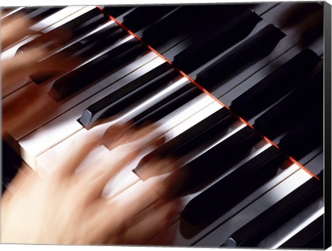 Framed Close-up of a person&#39;s hands playing a piano Print