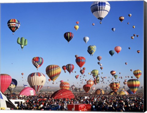 Framed Group of Hot Air Balloons Taking Off Print