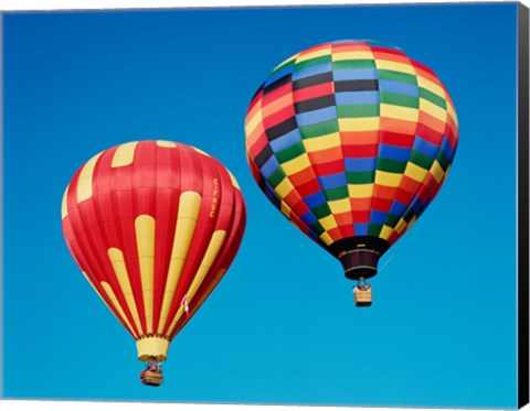 Framed 2 Rainbow Hot Air Balloons Floating Together Print