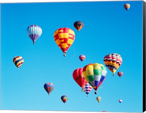 Framed Group of Hot Air Balloons Floating Together in Albuquerque, New Mexico Print