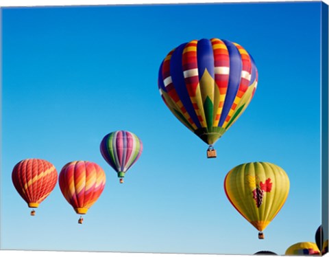 Framed Five Hot Air Balloons Flying Together Print