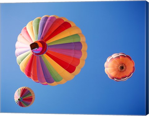 Framed Three Rainbow Colored Hot Air Balloons from Below Print