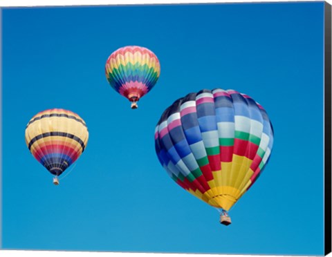 Framed 3 Multi-Colored Hot Air Balloons Flying Print