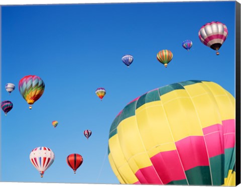 Framed View of Hot Air Balloons Flying into the Sky in New Mexico Print