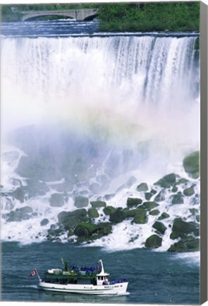 Framed Boat in front of a waterfall, American Falls, Niagara Falls, New York, USA Print