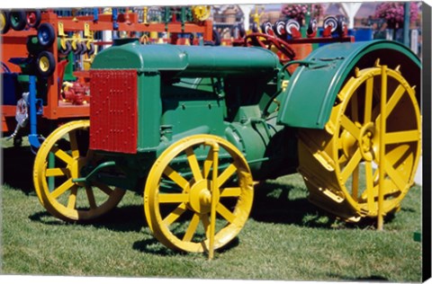 Framed Old fashioned tractor at Farmers Market, San Juan Capistrano, California, USA Print