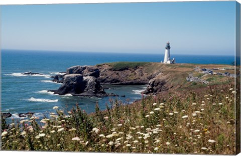 Framed Lighthouse on the coast, Yaquina Head Lighthouse, Oregon, USA Print