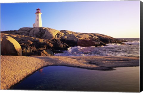 Framed Lighthouse on the coast, Peggy&#39;s Cove Lighthouse, Peggy&#39;s Cove, Nova Scotia, Canada Print