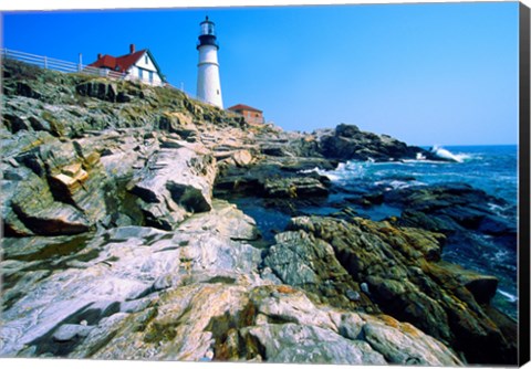 Framed Lighthouse at the coast, Portland Head Lighthouse, Cape Elizabeth, Maine, USA Print