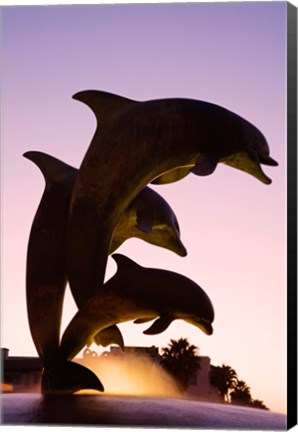 Framed Dolphin Fountain on Stearns Wharf, Santa Barbara Harbor, California, USA Vertical Print