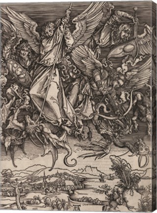 Framed St. Michael Fighting the Dragon by Albrecht Durer, 1498 Print