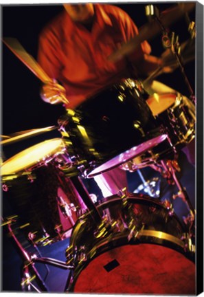 Framed Young Man Playing The Drums Closeup Print