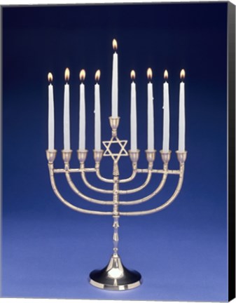 Framed Close-up of a menorah with a Star of David Print