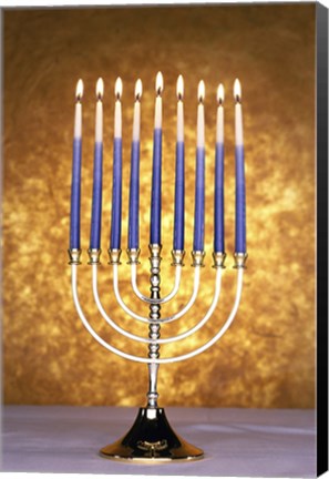 Framed Close-up of lit candles on a menorah Print