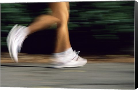 Framed Low Section View Of A Person Running In White Sneakers Print