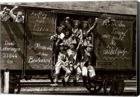 Framed German Soldiers in a Railroad Car on the Way to the Front Print