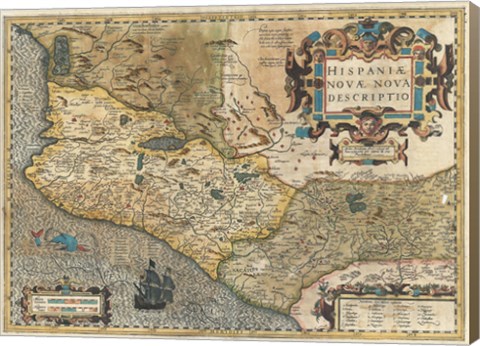 Framed 1606 Hondius and Mercator Map of Mexico Print