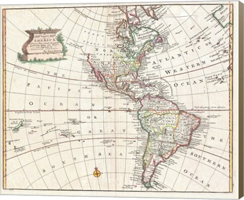 Framed 1747 Bowen Map of North America and South America Print