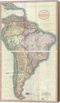 Framed 1807 Close up Cary Map of South America Print
