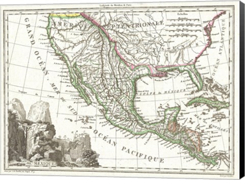 Framed 1810 Tardieu Map of Mexico, Texas and California Print